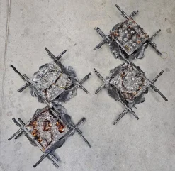 Sale Pamono Brutalist Sconces in Wrought Iron and Murano Glass attributed to Poliarte, 1970s, Set of 2