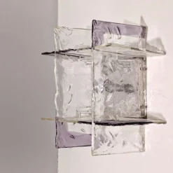 Online Pamono Brutalist Square Murano Glass Wall Lamp attributed to Mazzega, 1970s