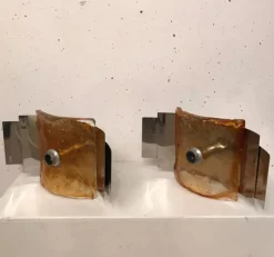 Online Pamono Brutalist Steel and Murano Glass Wall Lights from Mazzega, 1970s, Set of 3