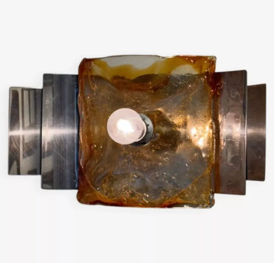 Online Pamono Brutalist Steel and Murano Glass Wall Lights from Mazzega, 1970s, Set of 3