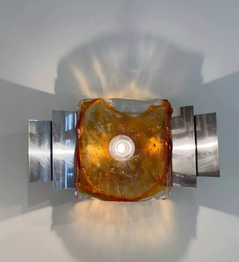 Online Pamono Brutalist Steel and Murano Glass Wall Lights from Mazzega, 1970s, Set of 3