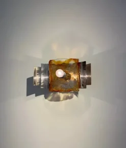 Online Pamono Brutalist Steel and Murano Glass Wall Lights from Mazzega, 1970s, Set of 3