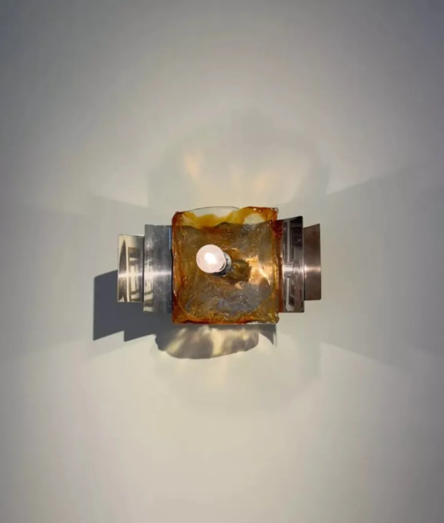 Online Pamono Brutalist Steel and Murano Glass Wall Lights from Mazzega, 1970s, Set of 3