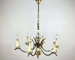 Hot Pamono Capodimonte Hand-Painted Porcelain & Brass Chandelier