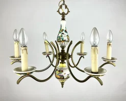 Hot Pamono Capodimonte Hand-Painted Porcelain & Brass Chandelier
