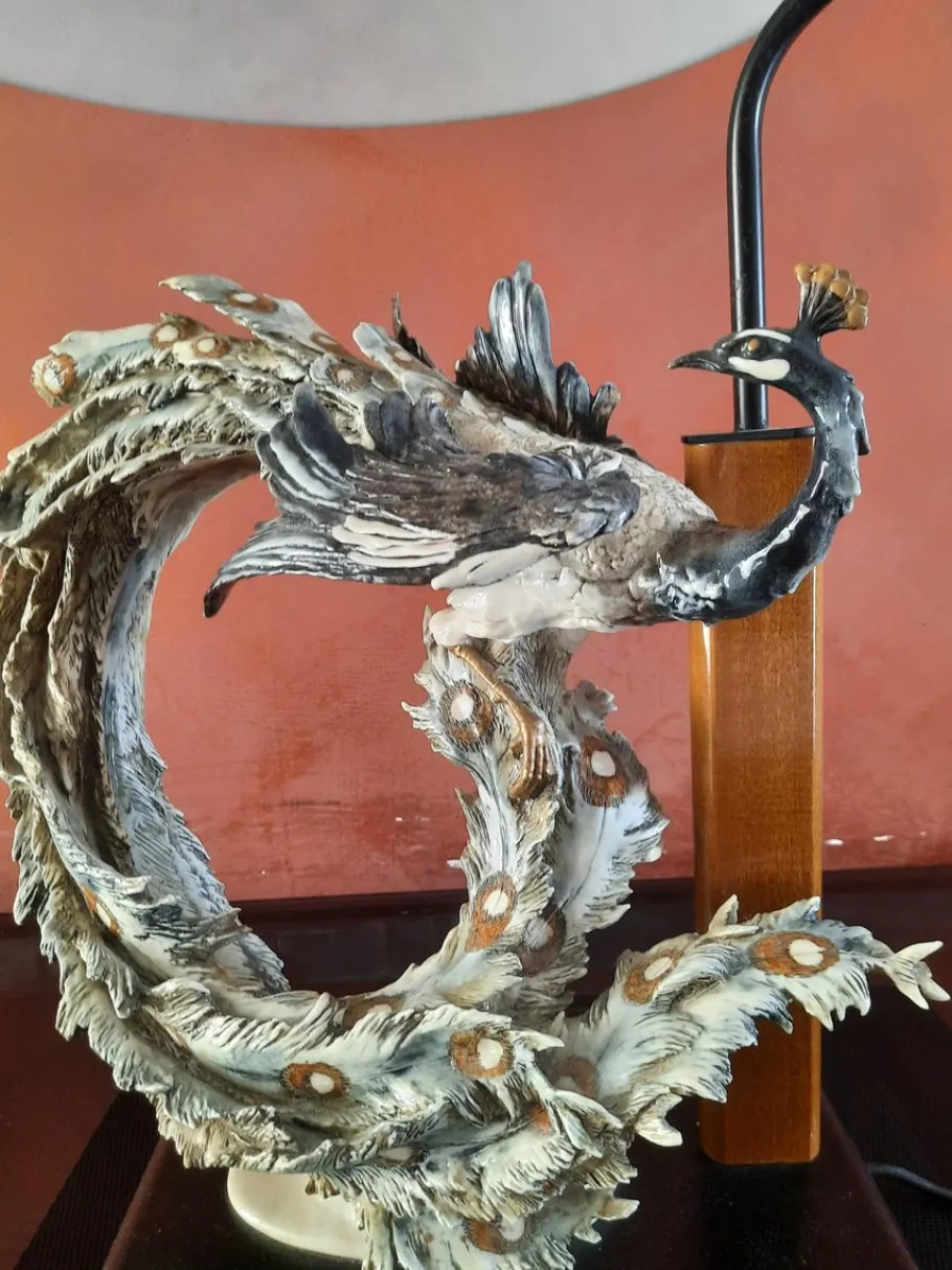 Pamono Capodimonte Peacock Sculpture Table Lamp by Giuseppe Armani, 1980s