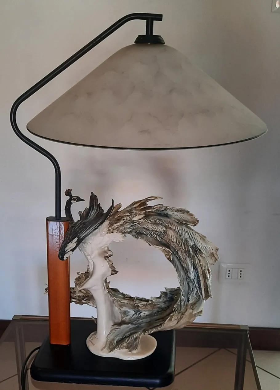 Pamono Capodimonte Peacock Sculpture Table Lamp by Giuseppe Armani, 1980s