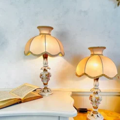 Best Pamono Capodimonte Porcelain Table Lamps with Small Pink Roses, Set of 2