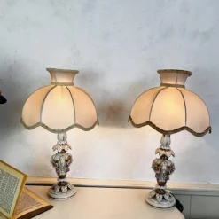 Best Pamono Capodimonte Porcelain Table Lamps with Small Pink Roses, Set of 2