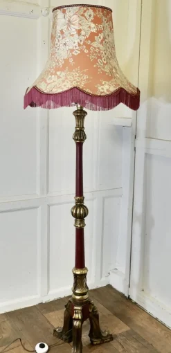New Pamono Carved Gilt and Painted Baroque Floor Lamp, 1920s