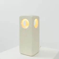 New Pamono Carved Limestone Table Lamp by Albert Tormos, France, 1970s