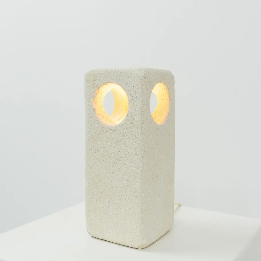 New Pamono Carved Limestone Table Lamp by Albert Tormos, France, 1970s