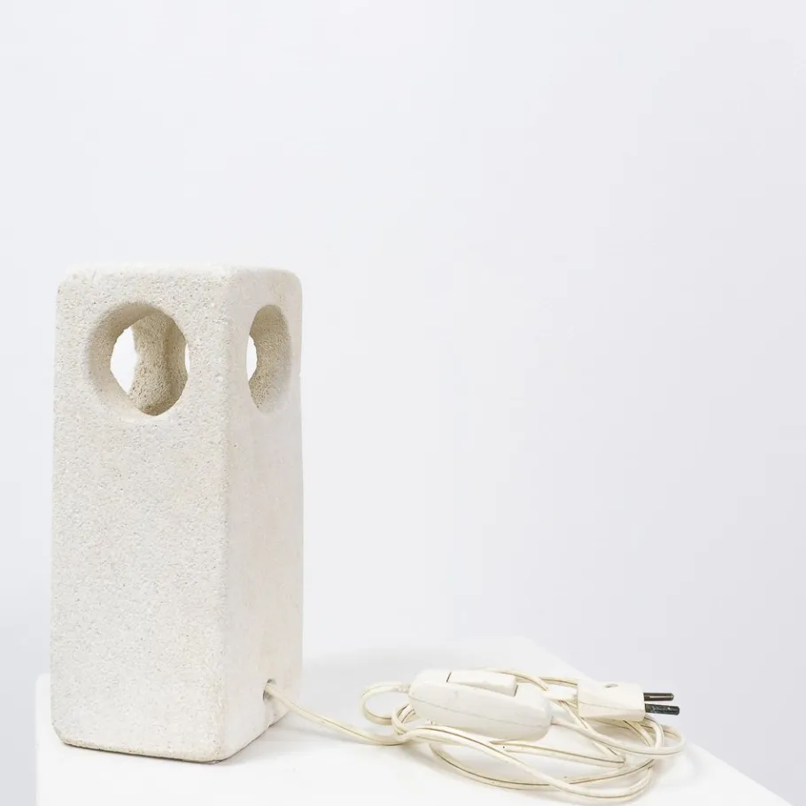 New Pamono Carved Limestone Table Lamp by Albert Tormos, France, 1970s