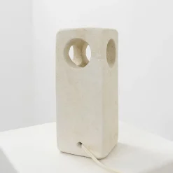 New Pamono Carved Limestone Table Lamp by Albert Tormos, France, 1970s