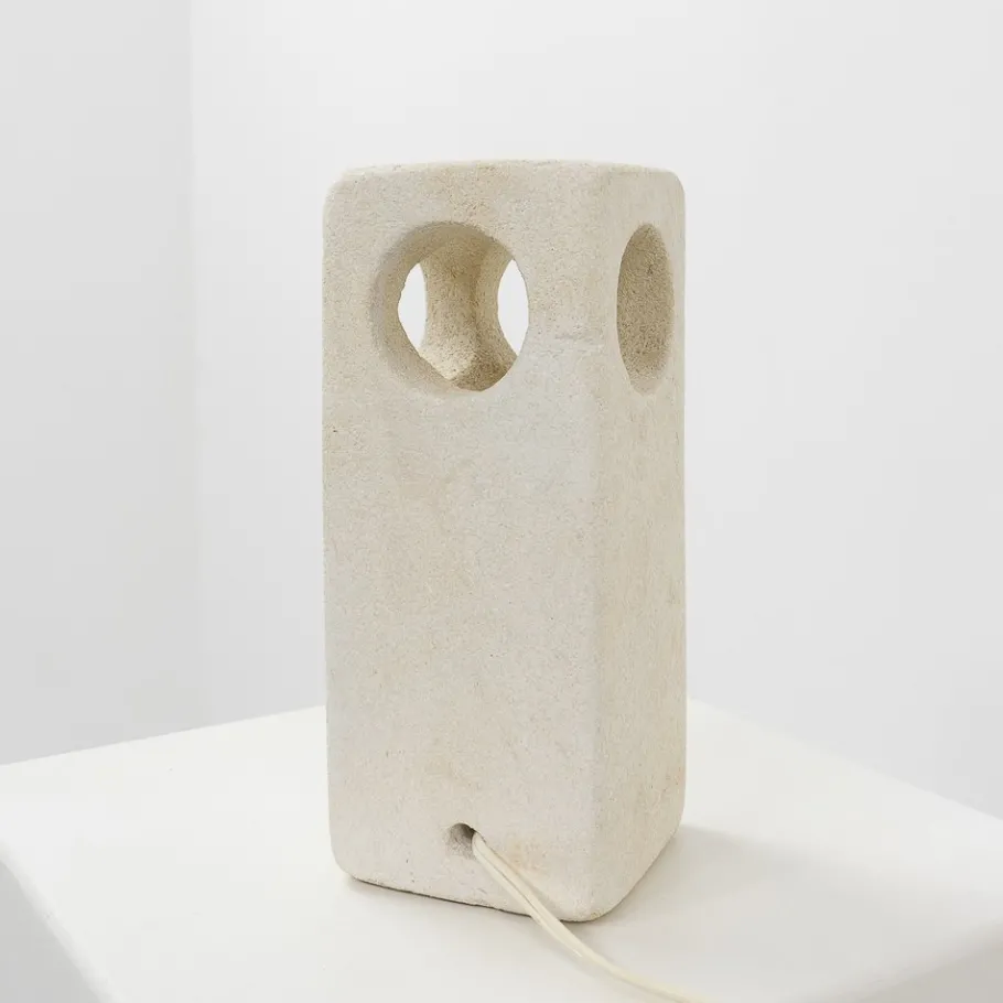 New Pamono Carved Limestone Table Lamp by Albert Tormos, France, 1970s