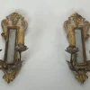 Hot Pamono Carved Wood Wall Lights in Silver and Gold Patinated Metal with a Mirror in the Center, 1920s-1940s, Set of 2