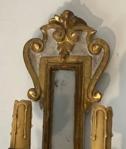 Hot Pamono Carved Wood Wall Lights in Silver and Gold Patinated Metal with a Mirror in the Center, 1920s-1940s, Set of 2