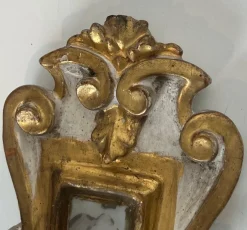 Hot Pamono Carved Wood Wall Lights in Silver and Gold Patinated Metal with a Mirror in the Center, 1920s-1940s, Set of 2