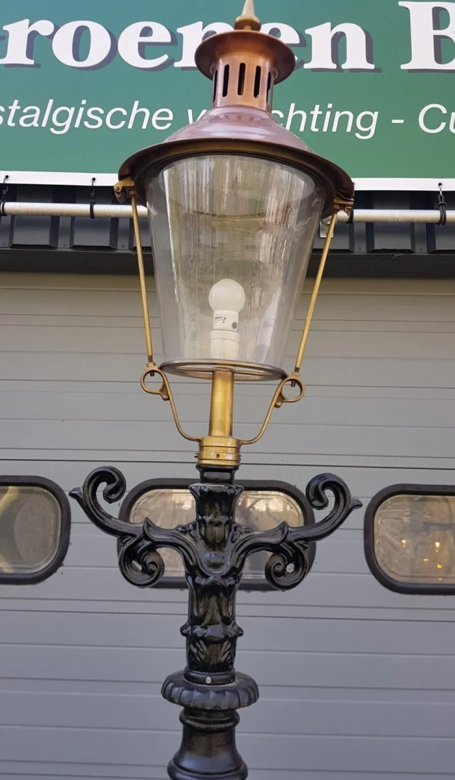 Discount Pamono Cast Iron Lamp Post Doetinchem with Round Copper Lantern