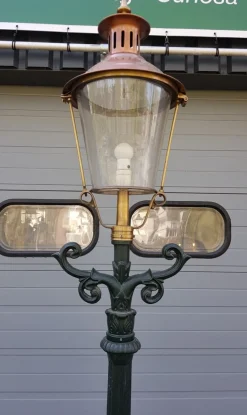 New Pamono Cast Iron Lamp Post M2 with Round Copper Lantern