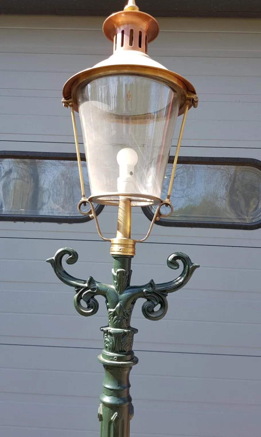 Clearance Pamono Cast Iron Lamp Post Rotterdammer with Round Copper Lantern