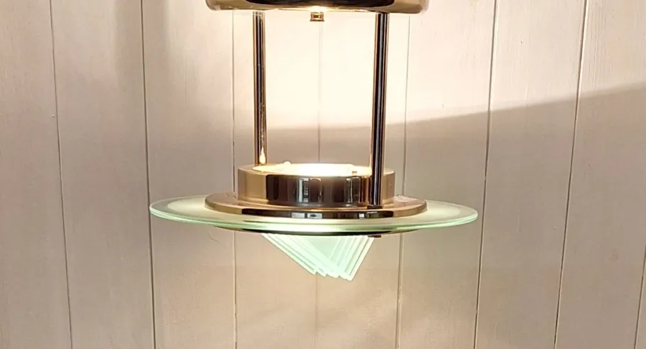 New Pamono Ceiling Lamp with Gold-Plated Metal Frame and Crystal Glass Panels from Honsel, Germany, 1990s