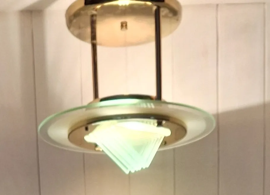 New Pamono Ceiling Lamp with Gold-Plated Metal Frame and Crystal Glass Panels from Honsel, Germany, 1990s