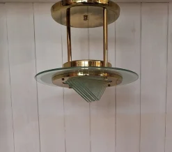 New Pamono Ceiling Lamp with Gold-Plated Metal Frame and Crystal Glass Panels from Honsel, Germany, 1990s