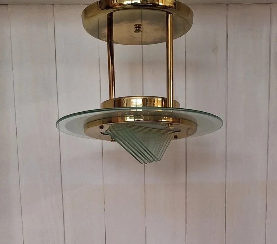 New Pamono Ceiling Lamp with Gold-Plated Metal Frame and Crystal Glass Panels from Honsel, Germany, 1990s