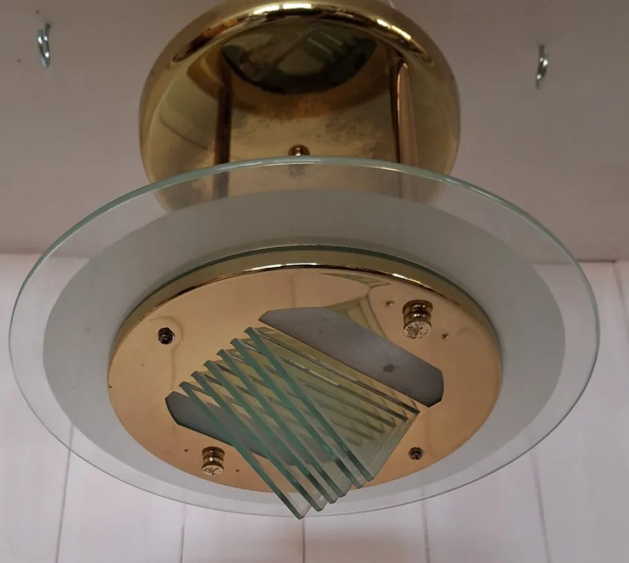 New Pamono Ceiling Lamp with Gold-Plated Metal Frame and Crystal Glass Panels from Honsel, Germany, 1990s