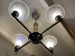 Hot Pamono Ceiling Lamp with Tulip-Shaped Frosted Glass Bowls, 1930s