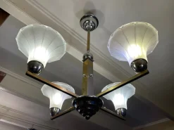 Hot Pamono Ceiling Lamp with Tulip-Shaped Frosted Glass Bowls, 1930s