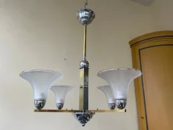 Hot Pamono Ceiling Lamp with Tulip-Shaped Frosted Glass Bowls, 1930s