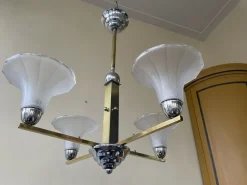 Hot Pamono Ceiling Lamp with Tulip-Shaped Frosted Glass Bowls, 1930s