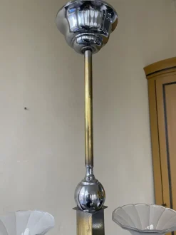 Hot Pamono Ceiling Lamp with Tulip-Shaped Frosted Glass Bowls, 1930s