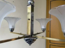 Hot Pamono Ceiling Lamp with Tulip-Shaped Frosted Glass Bowls, 1930s