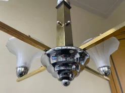 Hot Pamono Ceiling Lamp with Tulip-Shaped Frosted Glass Bowls, 1930s