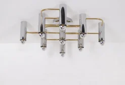 Clearance Pamono Ceiling Light in Brass and Chrome by Gaetano Sciolari for Leola, 1960s