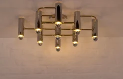 Clearance Pamono Ceiling Light in Brass and Chrome by Gaetano Sciolari for Leola, 1960s