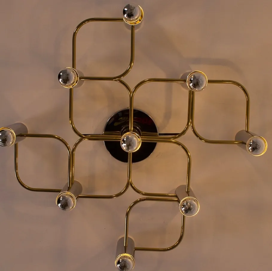 Clearance Pamono Ceiling Light in Brass and Chrome by Gaetano Sciolari for Leola, 1960s