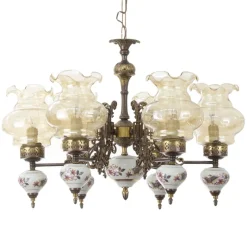 Discount Pamono Ceramic & Blown Murano Glass 6 Light Chandelier with Floral Decoration, Italy, 1950s