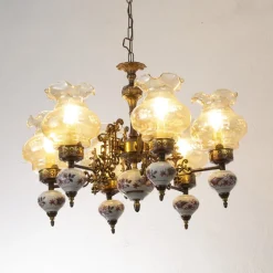 Discount Pamono Ceramic & Blown Murano Glass 6 Light Chandelier with Floral Decoration, Italy, 1950s
