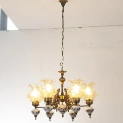 Discount Pamono Ceramic & Blown Murano Glass 6 Light Chandelier with Floral Decoration, Italy, 1950s