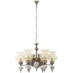 Discount Pamono Ceramic & Blown Murano Glass 6 Light Chandelier with Floral Decoration, Italy, 1950s