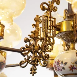 Discount Pamono Ceramic & Blown Murano Glass 6 Light Chandelier with Floral Decoration, Italy, 1950s
