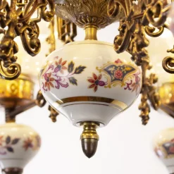 Discount Pamono Ceramic & Blown Murano Glass 6 Light Chandelier with Floral Decoration, Italy, 1950s