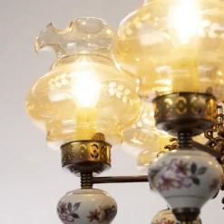 Discount Pamono Ceramic & Blown Murano Glass 6 Light Chandelier with Floral Decoration, Italy, 1950s
