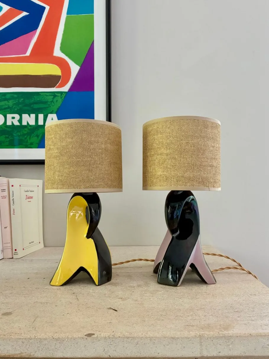 Discount Pamono Ceramic Bedside Lamps, 1950, Set of 2