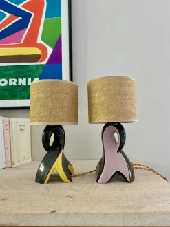 Discount Pamono Ceramic Bedside Lamps, 1950, Set of 2