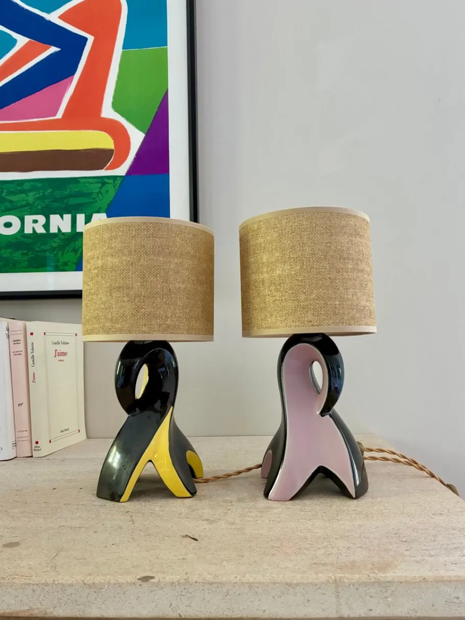 Discount Pamono Ceramic Bedside Lamps, 1950, Set of 2